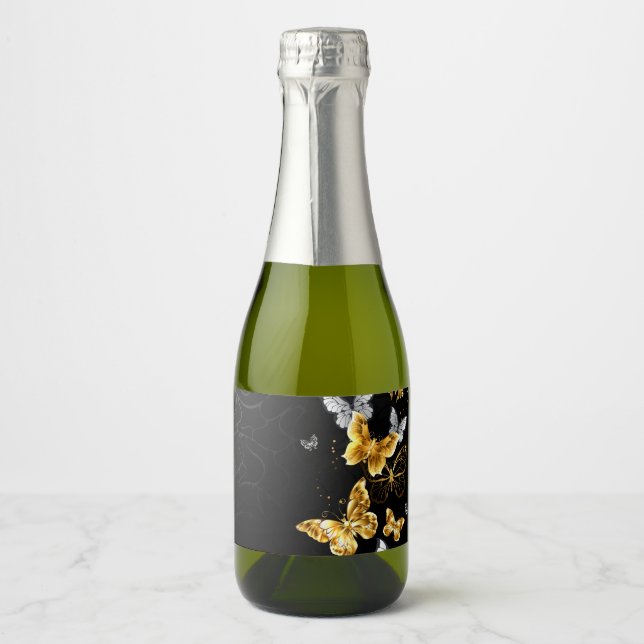 Gold and white butterflies sparkling wine label (Front)