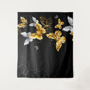 Gold and white butterflies tapestry