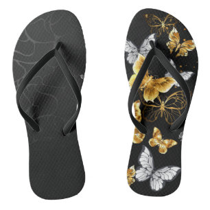 Gold and white butterflies thongs