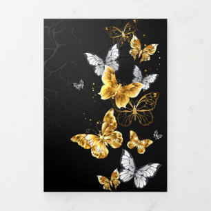 Gold and white butterflies Tri-Fold card
