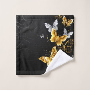Gold and white butterflies wash cloth