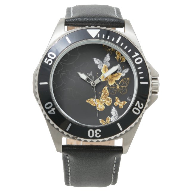 Gold and white butterflies watch (Front)