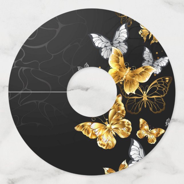 Gold and white butterflies wine glass tag (Front)