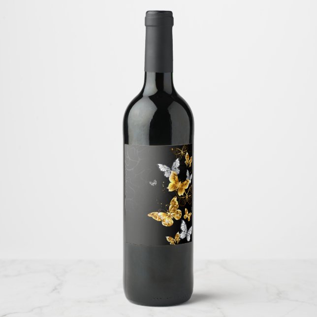 Gold and white butterflies wine label (Front)