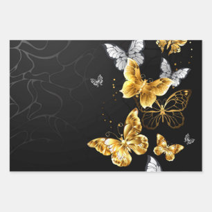 Gold and white butterflies wrapping paper sheet