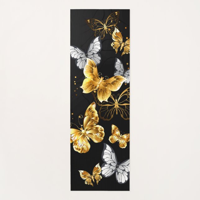 Gold and white butterflies yoga mat (Front)