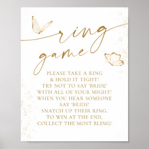 Gold And White Butterfly Bridal Shower Ring Game Poster