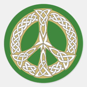 Gold and White Celtic Peace Sign   Classic Round Sticker