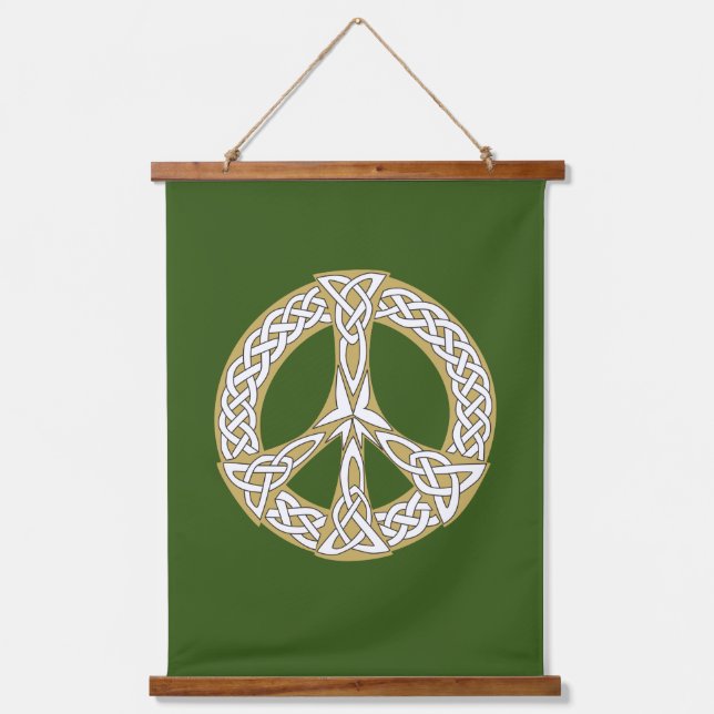 Gold and White Celtic Peace Sign   Hanging Tapestry (Front)
