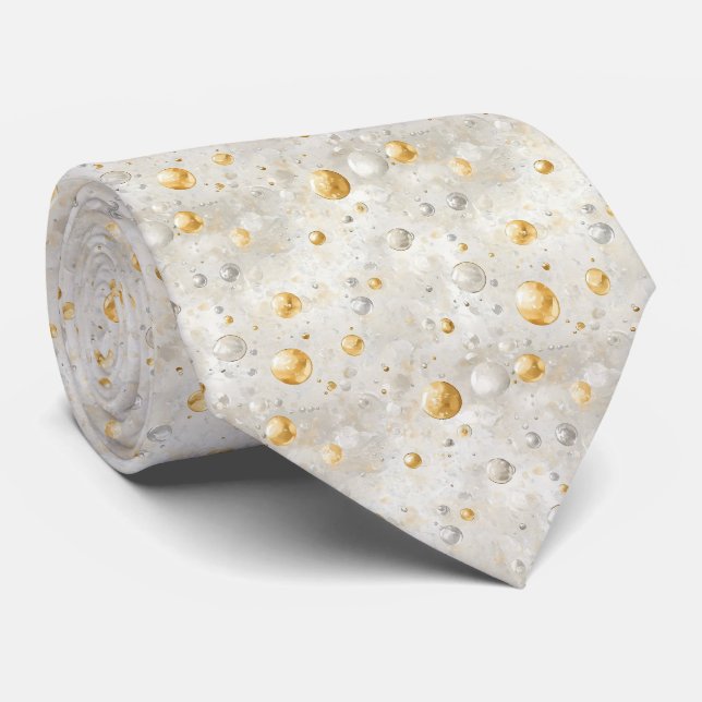 Gold and White Champagne Bubbly on White  Tie (Rolled)