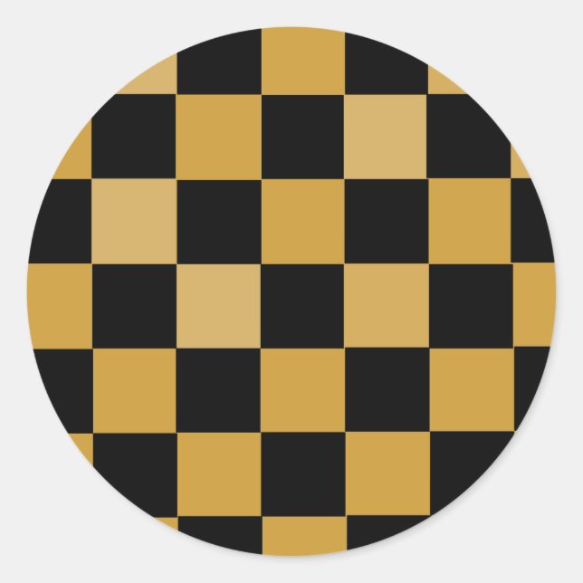 Gold and White Chequered Classic Round Sticker (Front)