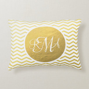 Gold and White Chevron Monogrammed Personalised Decorative Cushion