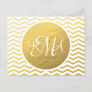 Gold and White Chevron Monogrammed Personalised Postcard