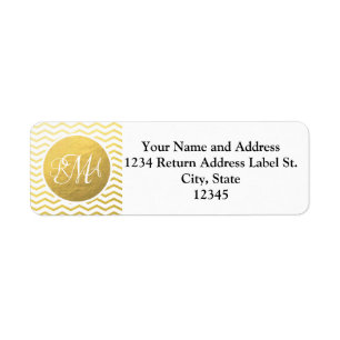 Gold and White Chevron Monogrammed Personalised Return Address Label