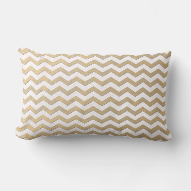 Gold and White Chevron Pattern Lumbar Cushion (Front)