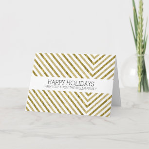 Gold and White Chic Chevron Christmas Holiday Card