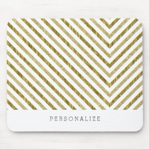 Gold and White Chic Chevron Personalised Mouse Pad