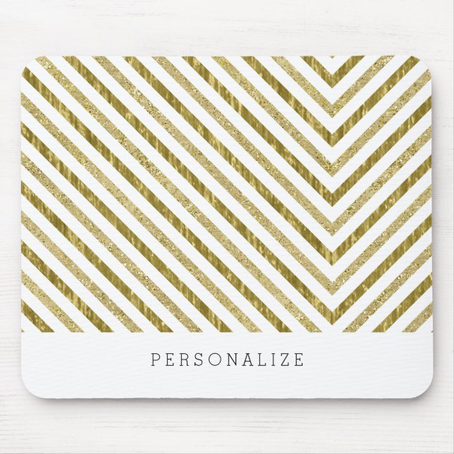 Gold and White Chic Chevron Personalised Mouse Pad (Front)