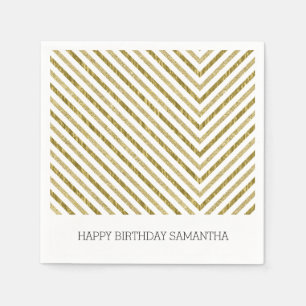 Gold and White Chic Chevron Personalised Napkin