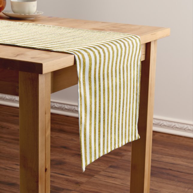 Gold and White Chic Stripes Long Table Runner (In Situ)