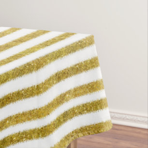 Gold and White Chic Stripes Tablecloth