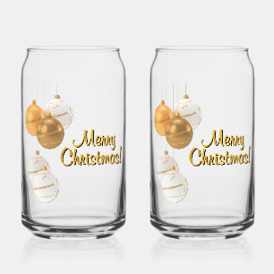 Gold and White Christmas Balls Custom Text Can Glass