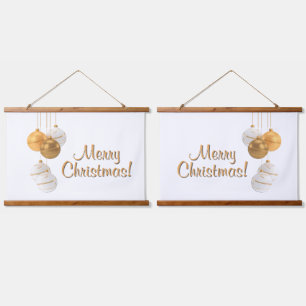 Gold and White Christmas Balls Custom Text Hanging Tapestry