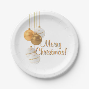 Gold and White Christmas Balls Custom Text Paper Plate