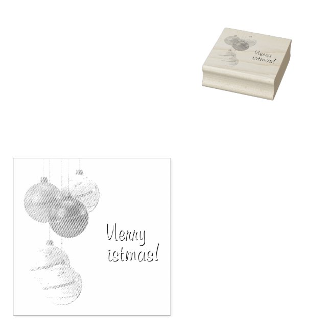 Gold and White Christmas Balls Custom Text Rubber Stamp (Stamped)