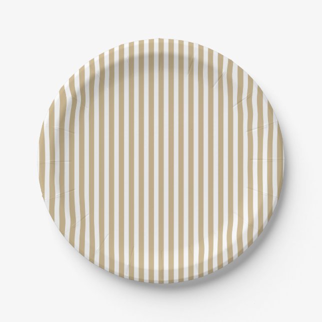 Gold and White Christmas Candy Cane Stripes Paper Plate (Front)
