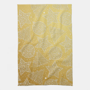 Gold and White Christmas Kitchen Towels