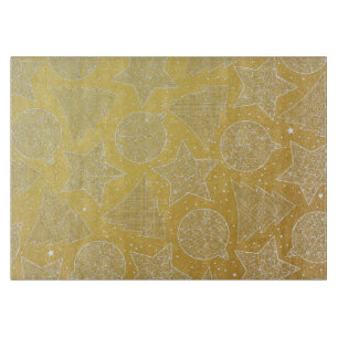 Gold and White Christmas Pattern Cutting Board