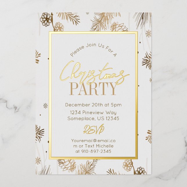 Gold and White Christmas Pine Cones Botanical  (Front)