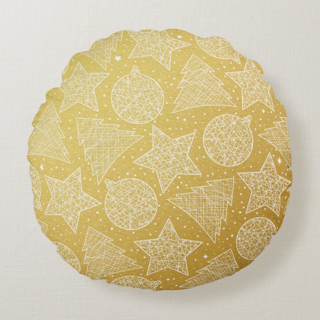 Gold and White Christmas Round Pillows (Front)