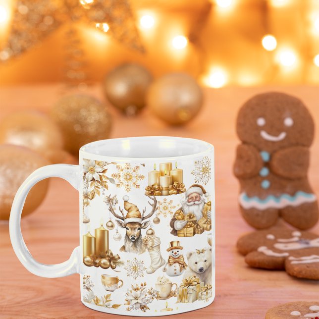 Gold and White Christmas Symbols Coffee Mug (Creator Uploaded)