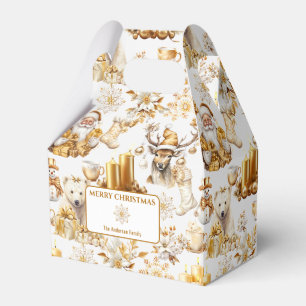 Gold and White Christmas Symbols Favour Box