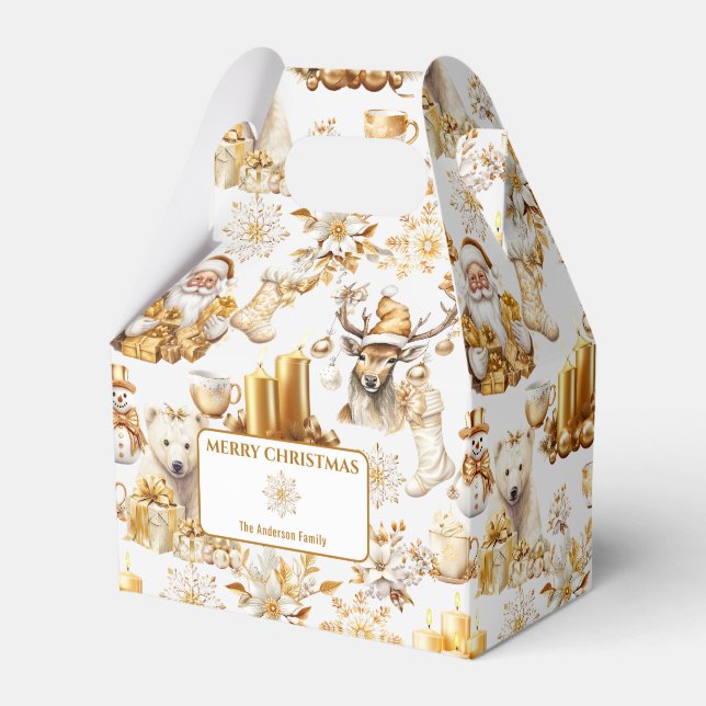 Gold and White Christmas Symbols Favour Box (Front Side)