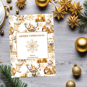 Gold and White Christmas Symbols Holiday Card