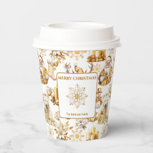 Gold and White Christmas Symbols Paper Cups
