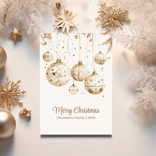 Gold and White Christmas Tree Ball Ornaments Holiday Card