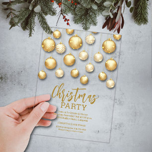 Gold and White Christmas Tree Ornaments Acrylic Invitations