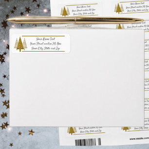 Gold and White Christmas Trees Label Return Address Label
