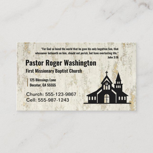 Gold and White Church Pastor Business Card (Front)