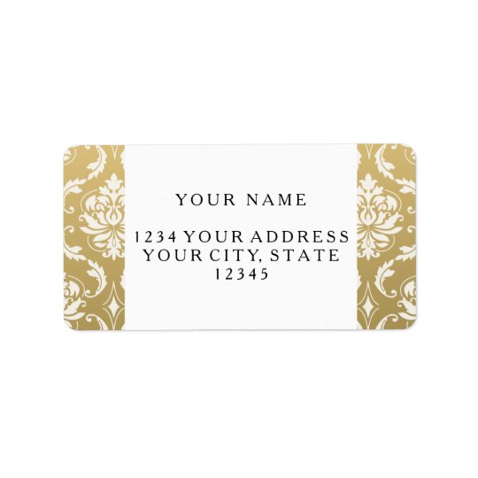 Gold and White Classic Damask Address Label