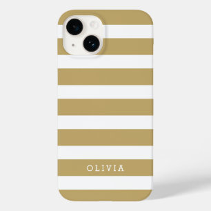 Gold and White Classic Stripes Monogram Case-Mate iPhone 14 Case