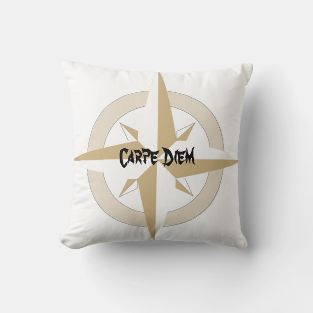 Gold and White Compass on White Cushion (Front)