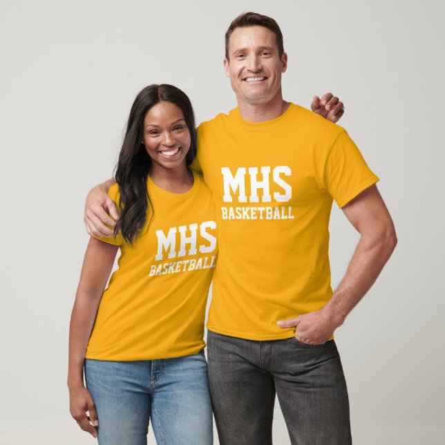 Gold and White Custom Basketball Team Spirit T-Shirt (Unisex)