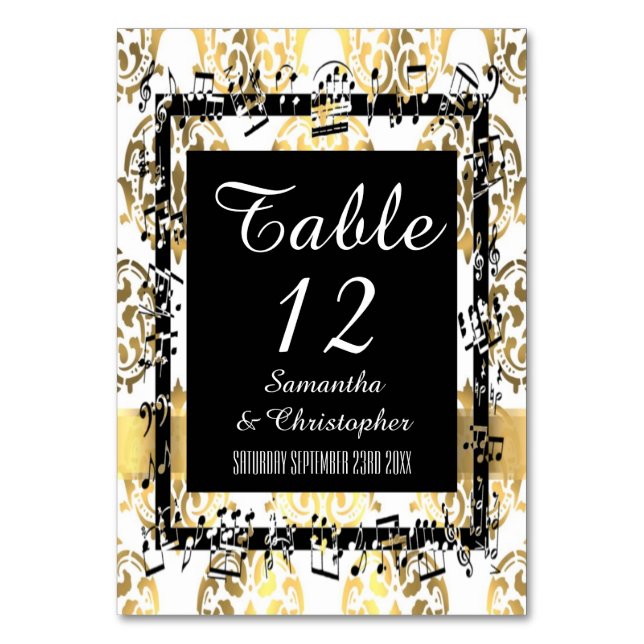 Gold and white  damask and black table number (Front)