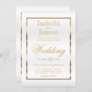 Gold and White Damask - Wedding Invitation