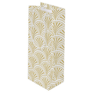 Gold and White Deco Fan Pattern Wine Gift Bag